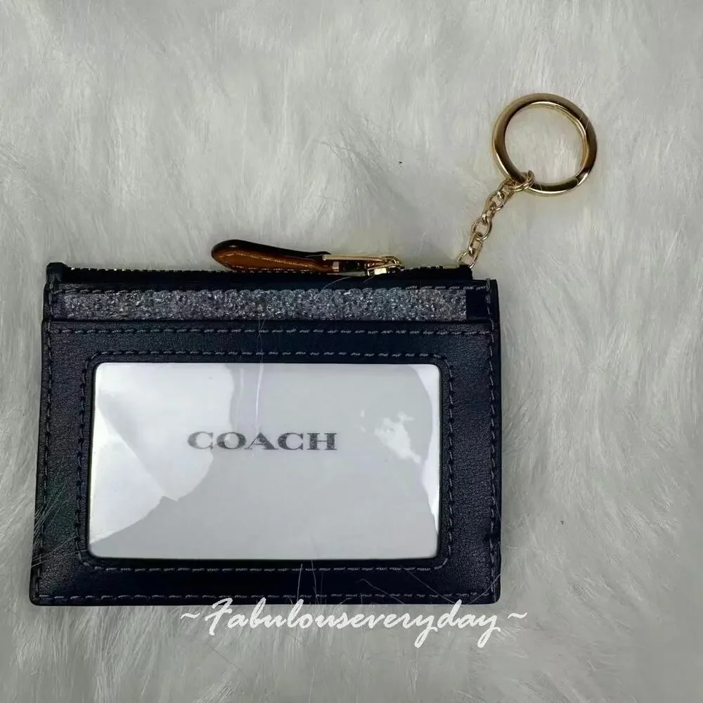 Coach Mini Skinny Id Case In Signature Denim With Keyring CDF94 NWT
